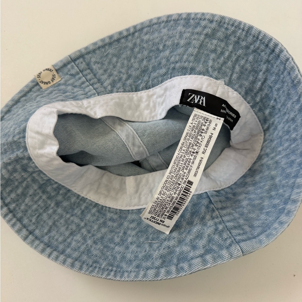 ZARA Kids Denim Bucket Hat Blue Cotton Size 54 cm Child Summer - Picture 3 of 5